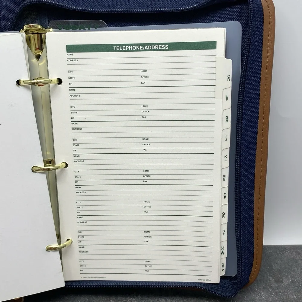 Vintage 90's Cambridge 47062 Blue Canvas Tan Planner Organizer 3 Ring Binder